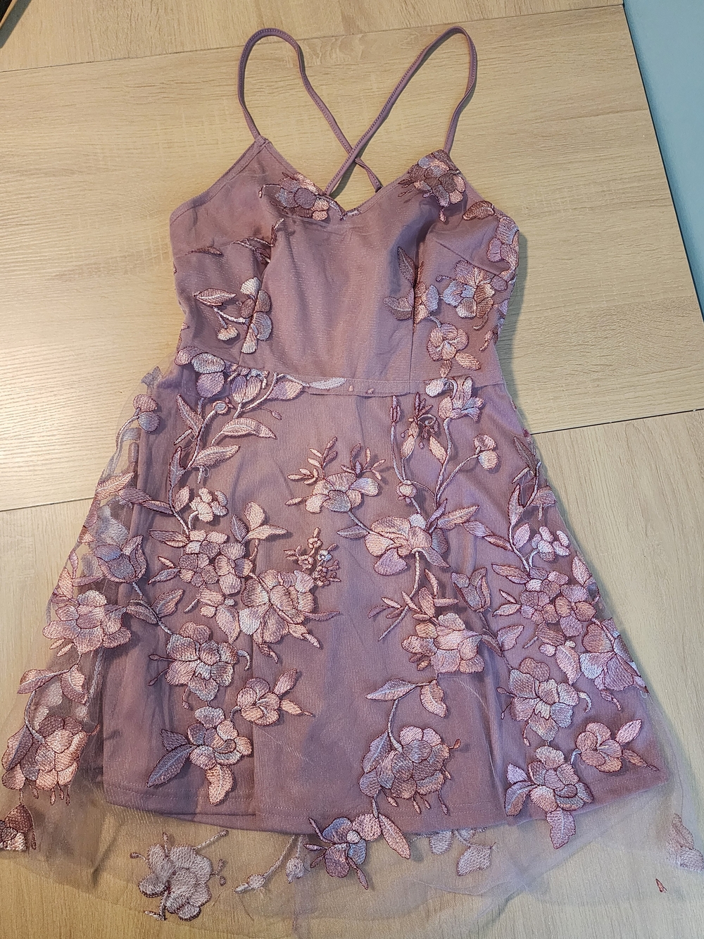 Girls' Dusty Rose Floral Embroidered Party Dress